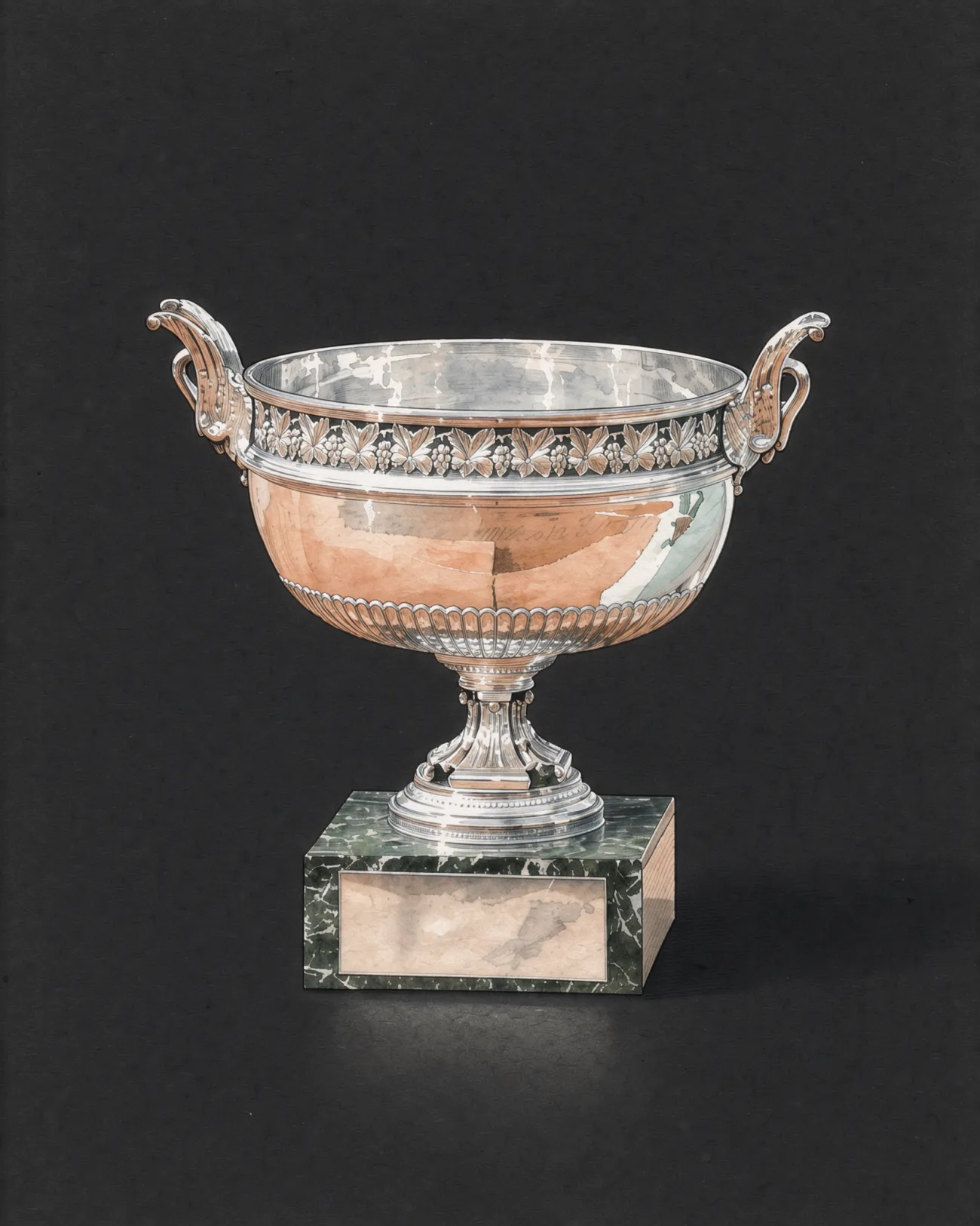 La Coupe des Mousquetaires, el trofeo de Roland-Garros, en acuarela.